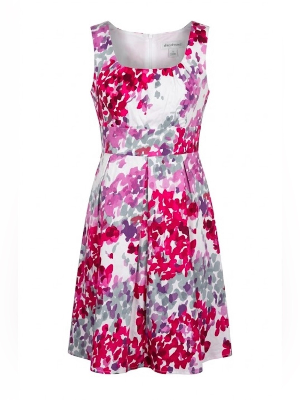 dressbarn White Floral Fit-and-Flare Dress with Red and Purple Flowers - Picture 1 of 5